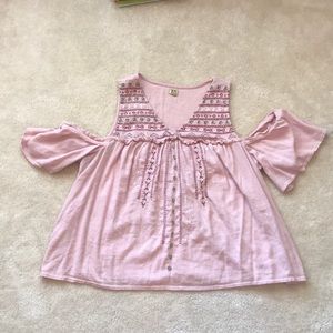 Off the shoulder blush pink blouse